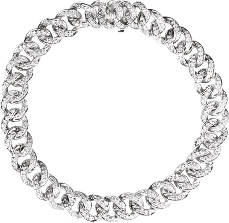 14K Gold Round Natural Diamond Accented Link Bracelet – 1.1mm Stones - White Gold
