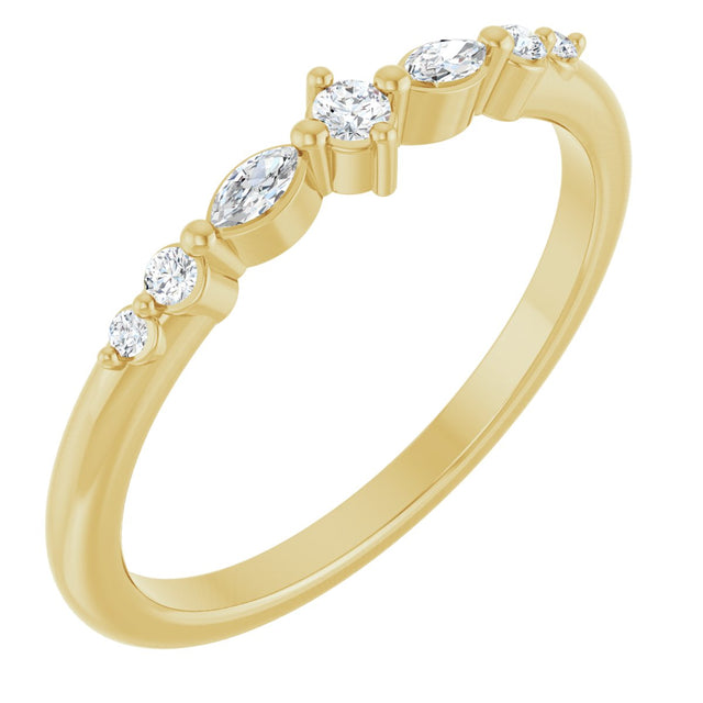 14K Gold Round Natural Diamond Stackable Ring – 2mm Stones - Yellow Gold