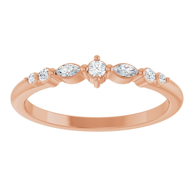 14K Gold Round Natural Diamond Stackable Ring – 2mm Stones - Rose Gold - view 3