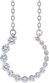 14K Gold Round Natural Diamond Graduated Circle Necklace - White Gold