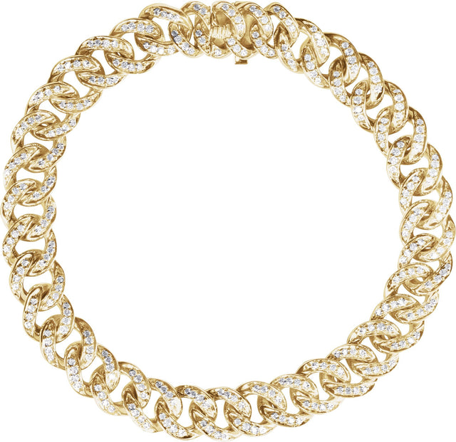 14K Gold Round Natural Diamond Accented Link Bracelet – 1.1mm Stones - Yellow Gold