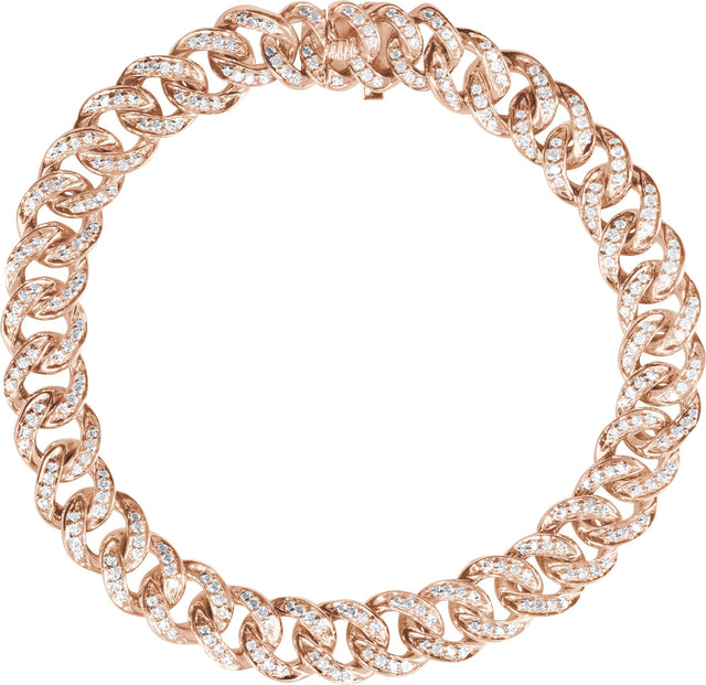 14K Gold Round Natural Diamond Accented Link Bracelet – 1.1mm Stones - Rose Gold