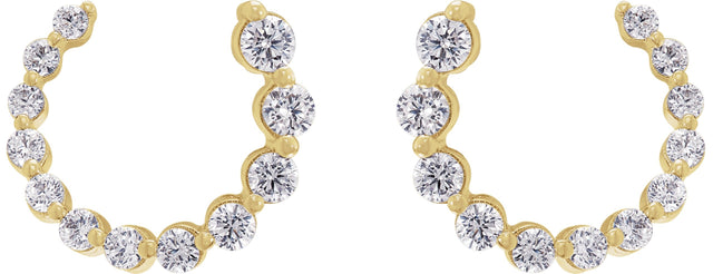 14K Gold Round Natural Diamond Front-Back Earrings - Yellow Gold - view 2