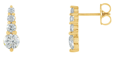 18K Gold Round Natural Diamond Journey Earrings - Yellow Gold