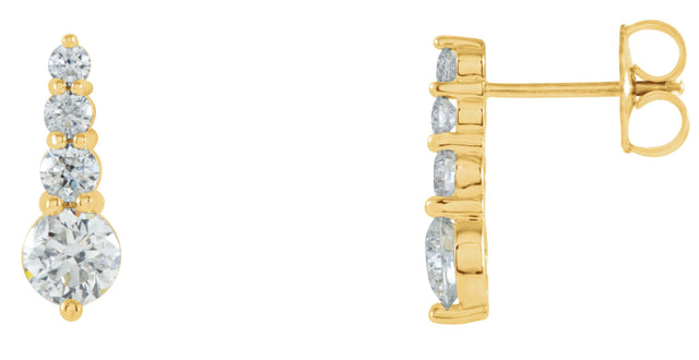 18K Gold Round Natural Diamond Journey Earrings - Yellow Gold