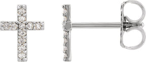 Platinum Round Natural Diamond Cross Earrings
