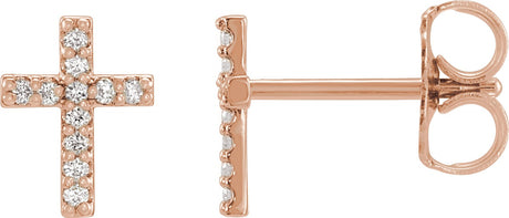 14K Gold Round Natural Diamond Cross Earrings – 7.6x5.7mm - Rose Gold