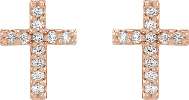 14K Gold Round Natural Diamond Cross Earrings – 7.6x5.7mm - Rose Gold - view 2