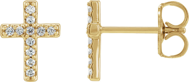 14K Gold Round Natural Diamond Cross Earrings – 7.6x5.7mm - Yellow Gold