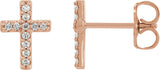 14K Gold Round Natural Diamond Cross Earrings – 7.6x5.7mm - Rose Gold