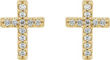 14K Gold Round Natural Diamond Cross Earrings – 7.6x5.7mm - Yellow Gold - view 2