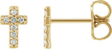 14K Gold Round Natural Diamond Cross Earrings – 7.6x5.7mm - Yellow Gold
