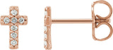 14K Gold Round Natural Diamond Cross Earrings – 7.6x5.7mm - Rose Gold