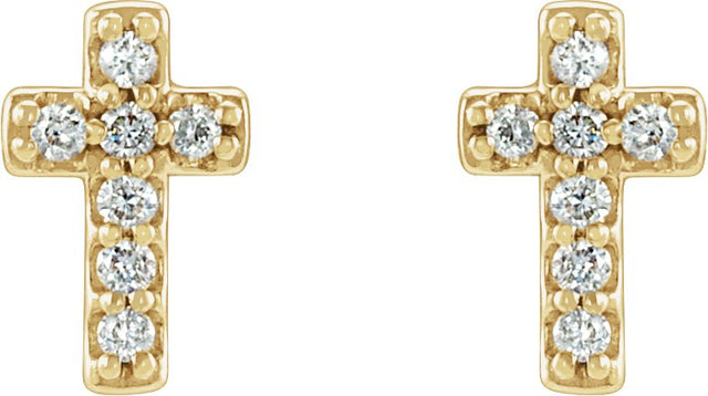 14K Gold Round Natural Diamond Cross Earrings – 7.6x5.7mm - Yellow Gold - view 2