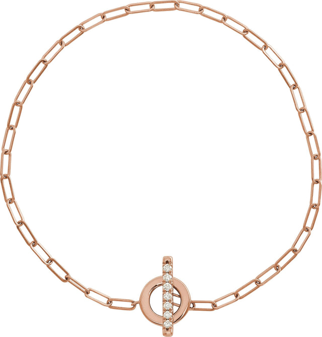 14K Gold Round Natural Diamond Accented Toggle Bracelet - Rose Gold - view 2