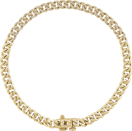 14K Gold Round Natural Diamond Accented Link Bracelet – 1mm Stones - Yellow Gold