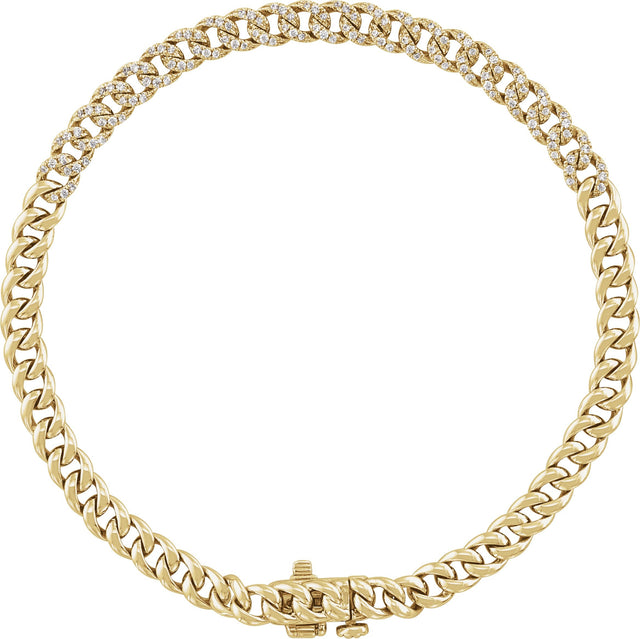 14K Gold Round Natural Diamond Accented Link Bracelet – 1mm Stones - Yellow Gold