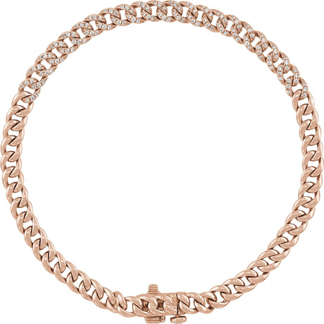 14K Gold Round Natural Diamond Accented Link Bracelet – 1mm Stones - Rose Gold