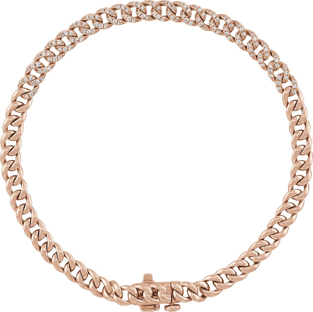 14K Gold Round Natural Diamond Accented Link Bracelet – 1mm Stones - Rose Gold