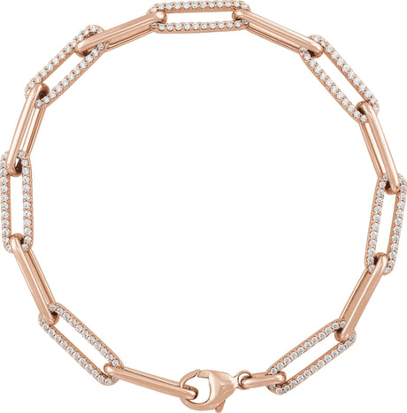 14K Gold Round Lab-Grown Diamond Accented Link Bracelet - Rose Gold