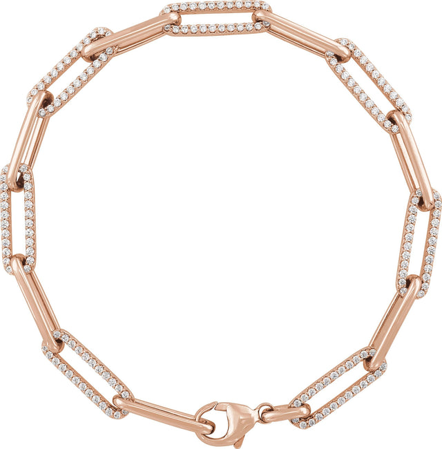14K Gold Round Natural Diamond Accented Link Bracelet II - Rose Gold