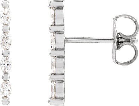 Platinum Marquise Natural Diamond Accented Bar Earrings