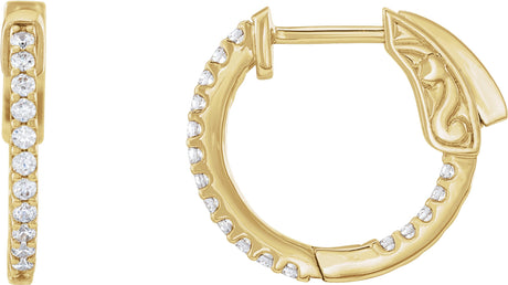 14K Gold Round Lab-Grown Diamond Inside-Outside Hoop Earrings - Yellow Gold