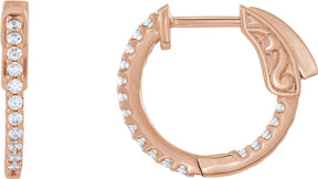 14K Gold Round Natural Diamond Inside-Outside Hoop Earrings – 1.3-2.6mm Stones - Rose Gold