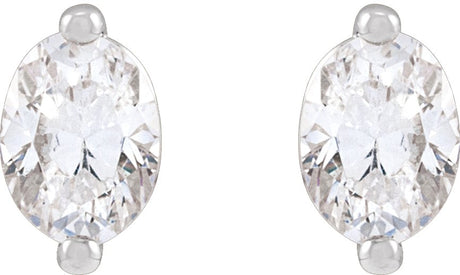 Platinum Natural Diamond Oval 2-Prong Stud Earrings - view 2