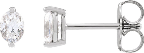 14K Gold Natural Diamond Oval 2-Prong Stud Earrings - White Gold