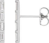 14K Gold Natural Diamond Bar Earrings - White Gold