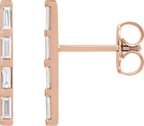 14K Gold Natural Diamond Bar Earrings - Rose Gold