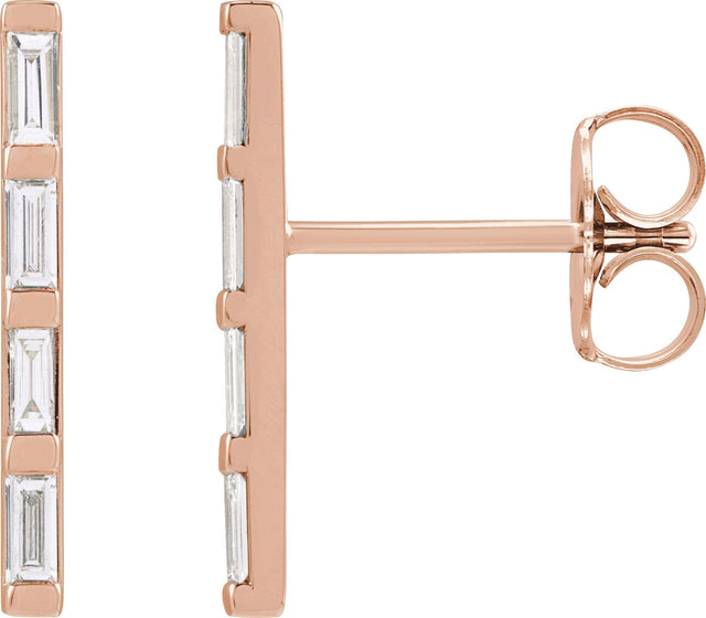 14K Gold Natural Diamond Bar Earrings - Rose Gold
