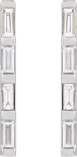 14K Gold Natural Diamond Bar Earrings - White Gold - view 2
