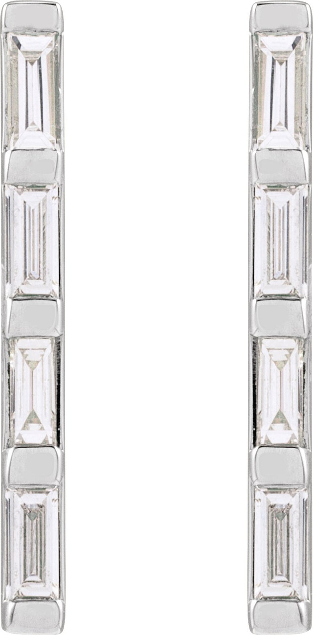 Platinum Natural Diamond Bar Earrings - view 2