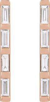 14K Gold Natural Diamond Bar Earrings - Rose Gold - view 2