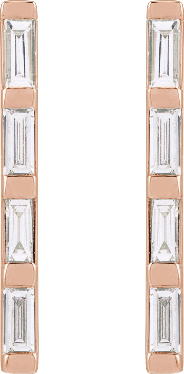 14K Gold Natural Diamond Bar Earrings - Rose Gold - view 2