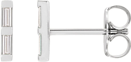 14K Gold Natural Diamond Bar Earrings - White Gold