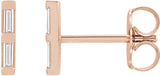 14K Gold Natural Diamond Bar Earrings - Rose Gold