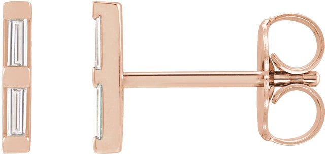 14K Gold Natural Diamond Bar Earrings - Rose Gold