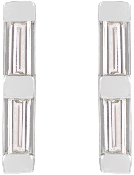 Platinum Natural Diamond Bar Earrings - view 2