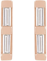 14K Gold Natural Diamond Bar Earrings - Rose Gold - view 2