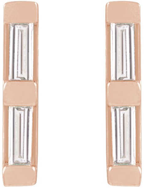 14K Gold Natural Diamond Bar Earrings - Rose Gold - view 2