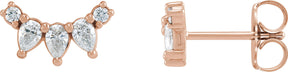 14K Gold Pear Natural Diamond Curved Bar Earrings - Rose Gold