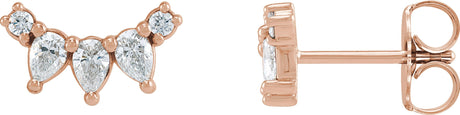 14K Gold Pear Natural Diamond Curved Bar Earrings - Rose Gold