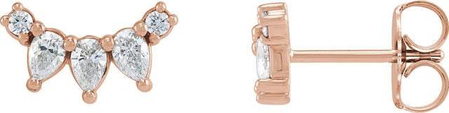 14K Gold Pear Natural Diamond Curved Bar Earrings - Rose Gold