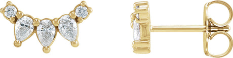 14K Gold Pear Natural Diamond Curved Bar Earrings - Yellow Gold