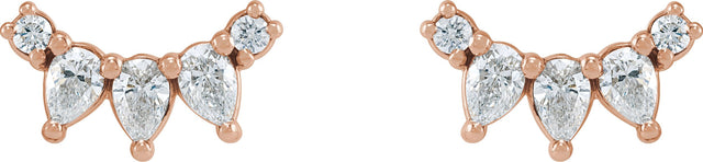 14K Gold Pear Natural Diamond Curved Bar Earrings - Rose Gold - view 2