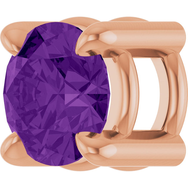 14K Gold Round Natural Amethyst Solitaire Slide Necklace or Pendant - Rose Gold - view 2