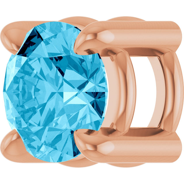 14K Gold Round Natural Aquamarine Solitaire Slide Necklace or Pendant - Rose Gold - view 2